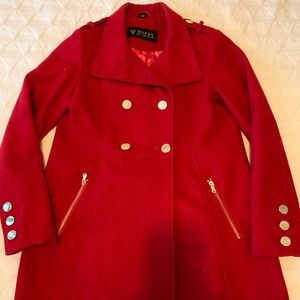 Red Guess Pea coat with gold buttons